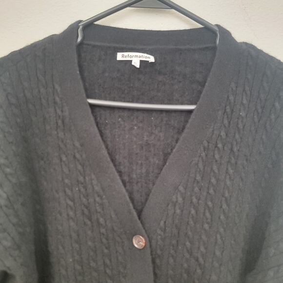 Reformation Sz XL Crop Cardigan Cable Knit Button Front Cashmere Cozy Academia - Picture 3 of 16